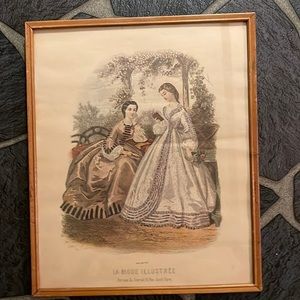 Illustration vintage antique La Mode Illustree 13 1/2 x 16 1/2 in frame